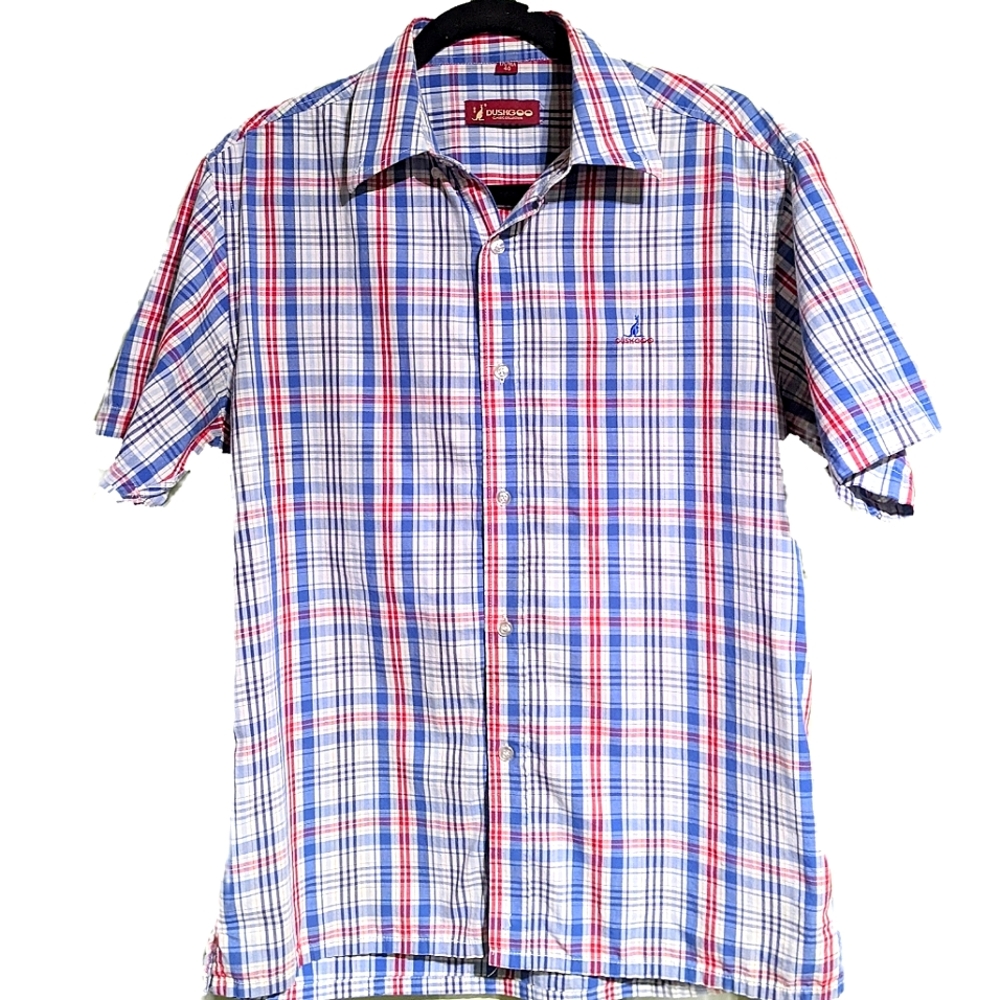 Duskgoo (KANGAROO) short sleeve plaid button u Men's medium.